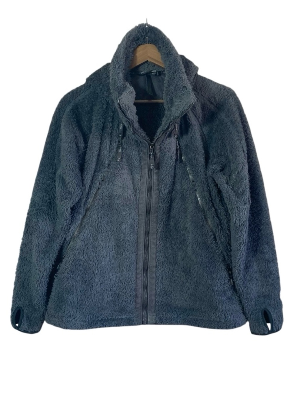 KÜHL FLIGHT Jacket Grey Forest Green Zip Up Hooded Fur Fleece Jacket